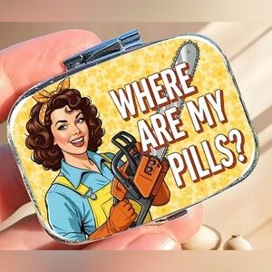 Where Are My Pills (Chainsaw) Funny 2-Compartment Travel Pill Container